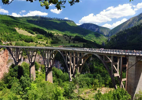 Iconic Đurđevića Tara Bridge spanning the Tara River Canyon in Durmitor National Park, Montenegro