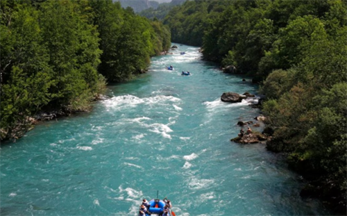 White water rafting on the turquoise Tara River in Durmitor National Park, Montenegro